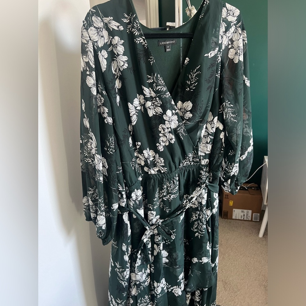 Lane Bryant dark green floral dress